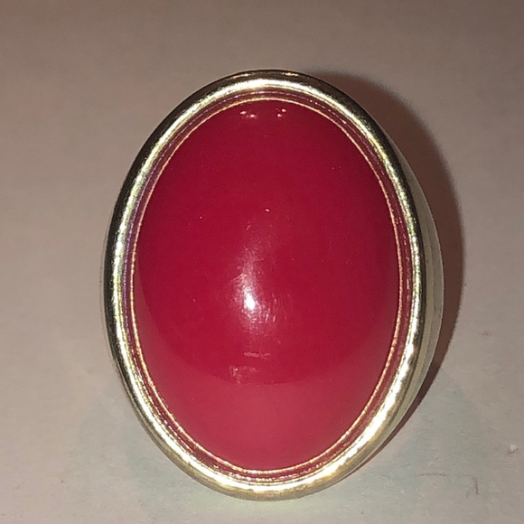 Vintage Jewelry - Size 8.5 Gold Tone Red Dome Retro Boho Ring